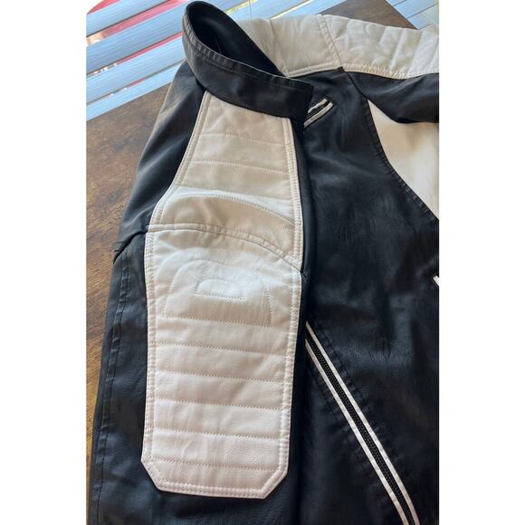 American Breed Mens XL Black/White 100% P Leather Racer/BikerFleece Jacket FLAWS - Picture 15 of 16
